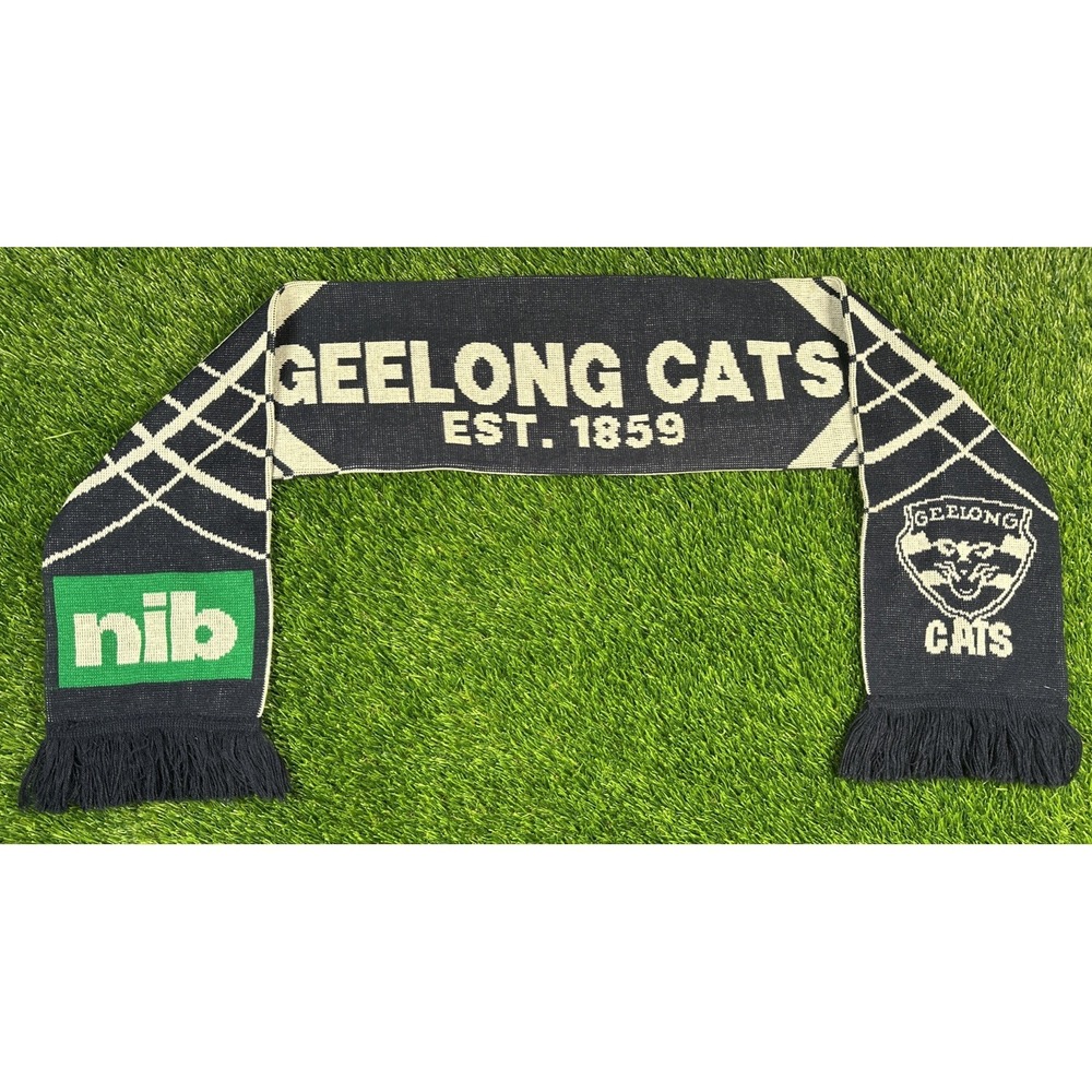 Geelong Cats AFL Woven Scarf Fringe Double Sided Design RARE ~55" nib Sponser - Picture 2 of 9